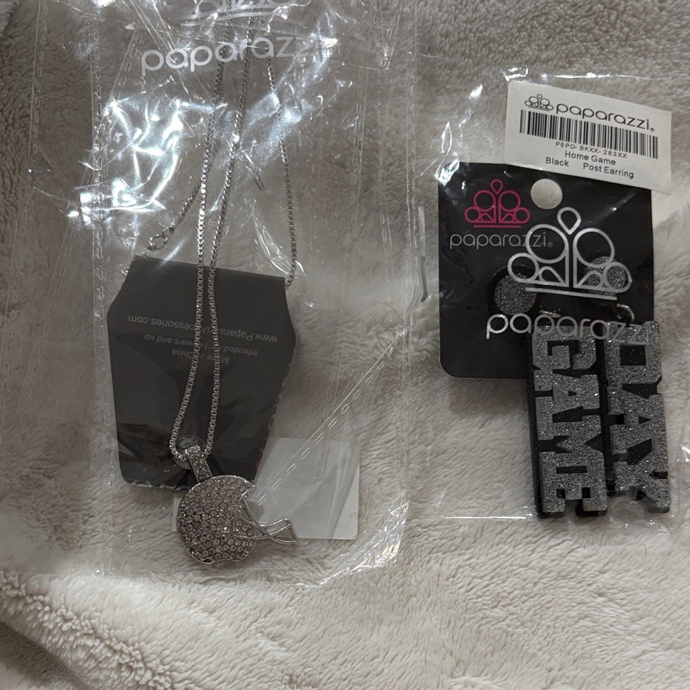 Paparazzi Silver and Black Football Necklace with Earrings